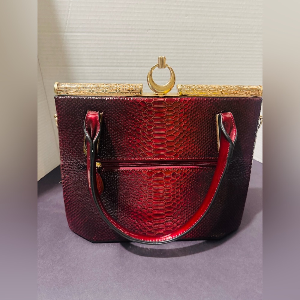 Ameri Mode Burgundy Snake-Embossed design top Han… - image 4